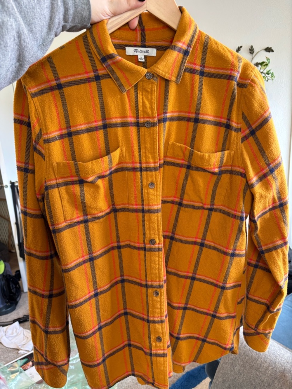 Madewell Yellow Plaid Flannel Shirt Size L